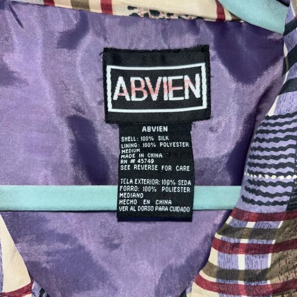 Vintage 80s 90s ABVIEN 100% Silk Bomber Jacket | Plaid + Animal Print | Medium - Picture 10 of 11